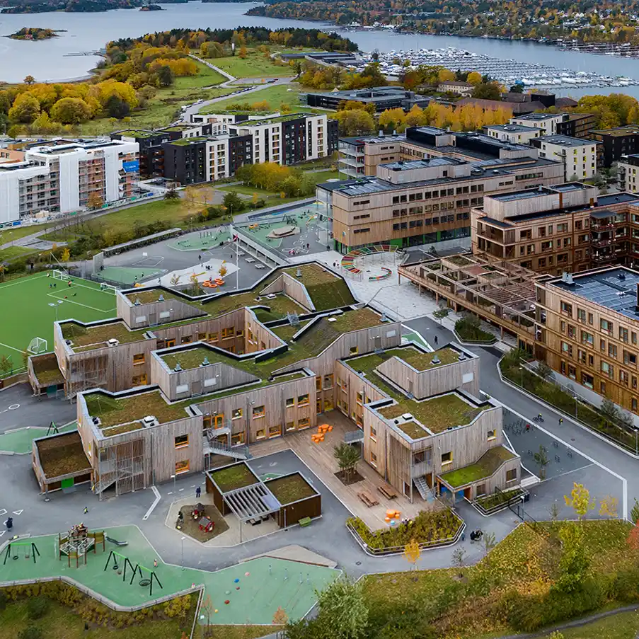 Luftfoto av boligområde og byutvikling